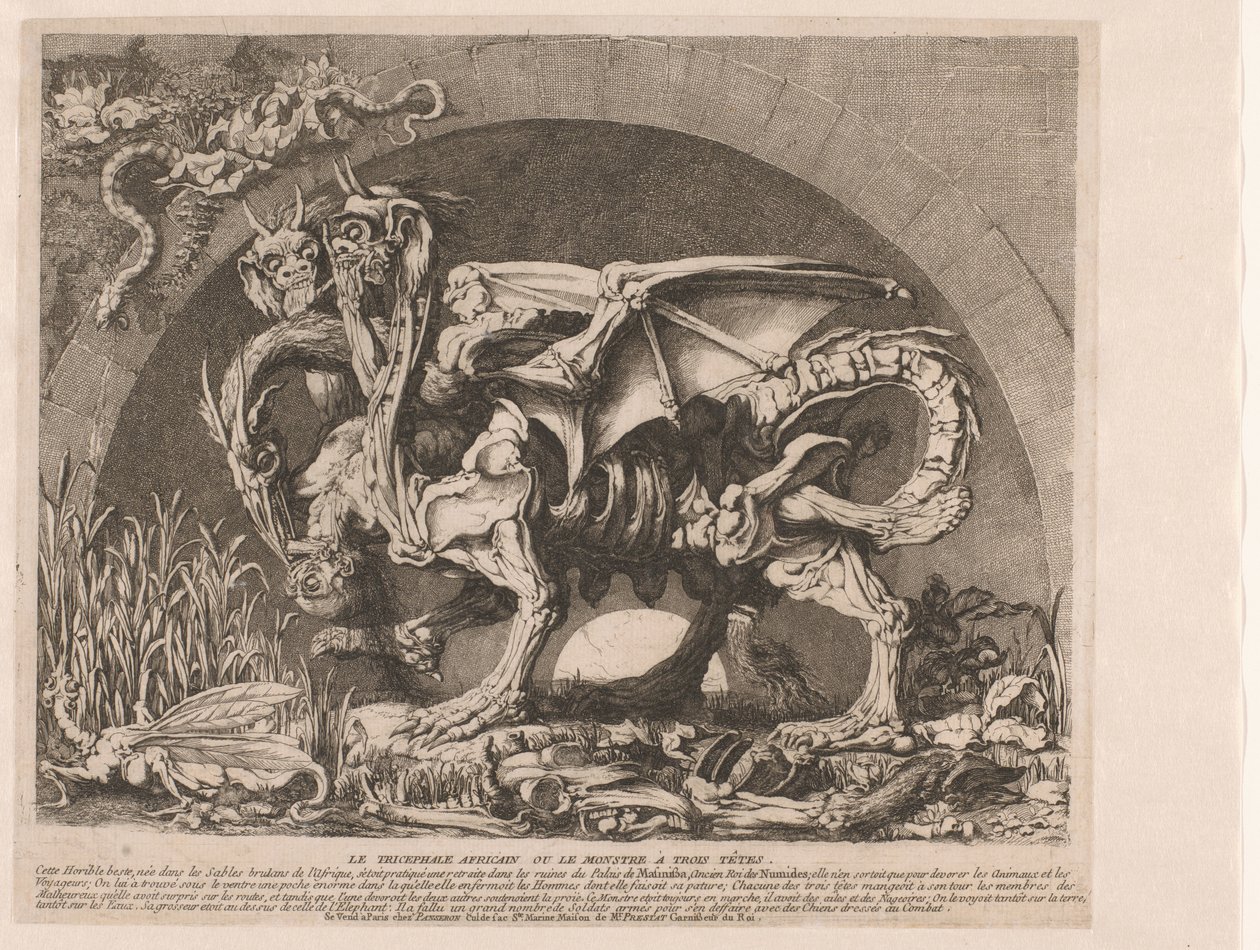 Chimera Chimera Chimera Monsieur Deprez (tytuł oryginalny) Afrykański trójgłowy potwór lub trójgłowy potwór (tytuł na obiekcie) autorstwa Louis Jean Desprez