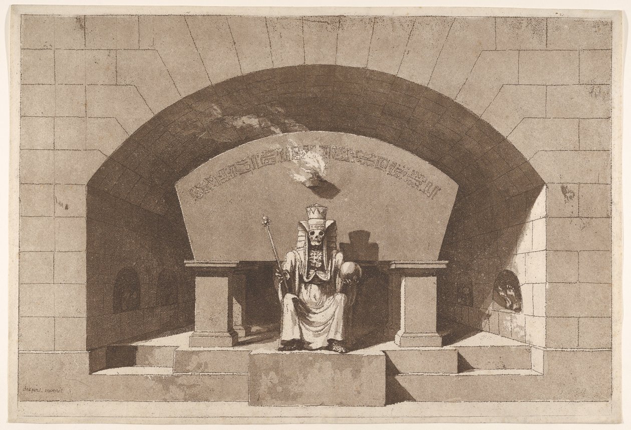Grobowiec ze śmiercią intronizowaną jako sfinks, ca. 1779-84. autorstwa Louis Jean Desprez