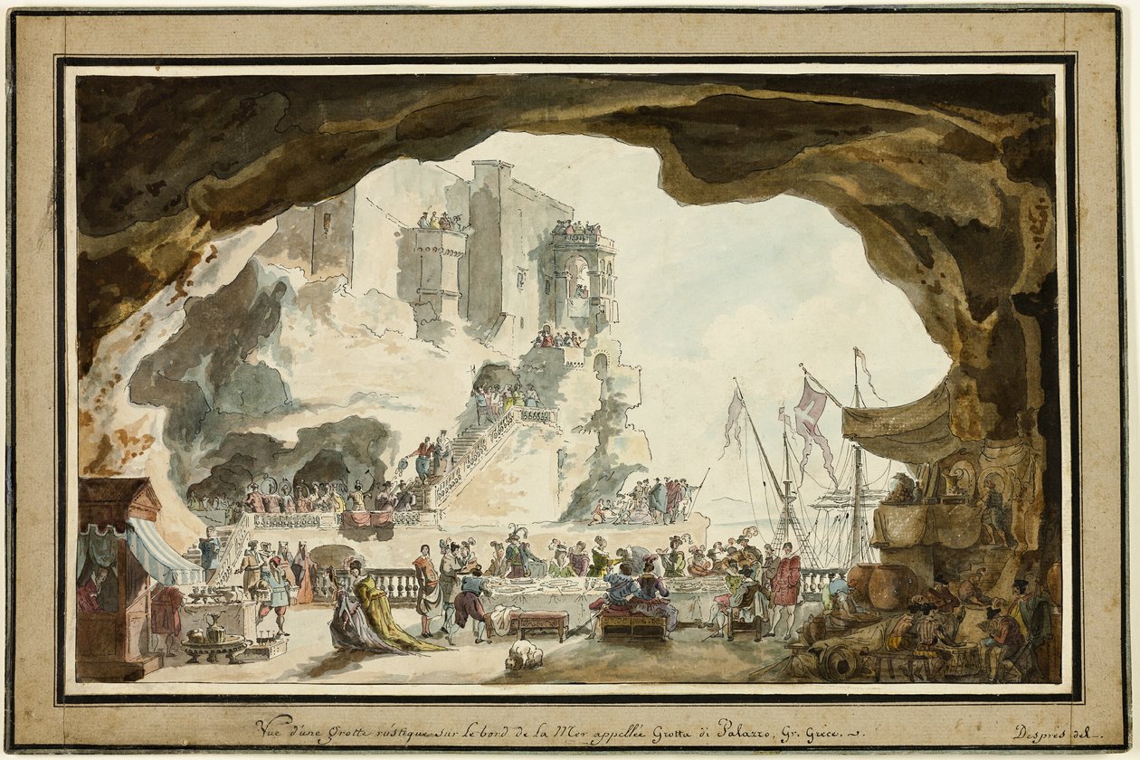 Widok na Grotta di Palazzo z bankietem autorstwa Louis Jean Desprez