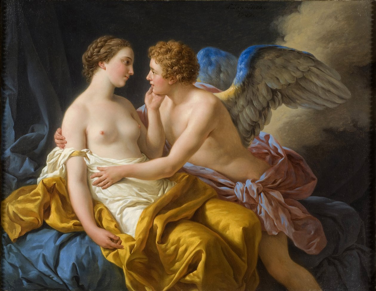 Kupidyn i Psyche (Amorek i Psyche). Obraz Louis Jean Francois Lagrenee (1725-1805), olej na drewnie, przed 1805. XIX-wieczna sztuka francuska, klasycyzm. Muzeum Narodowe w Sztokholmie (Szwecja). autorstwa Louis Jean Francois I Lagrenee