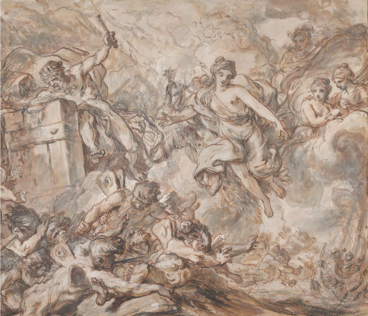 Juno nakazuje Aeolusowi uwolnić wiatry, 1775. autorstwa Louis Jean Jacques Durameau