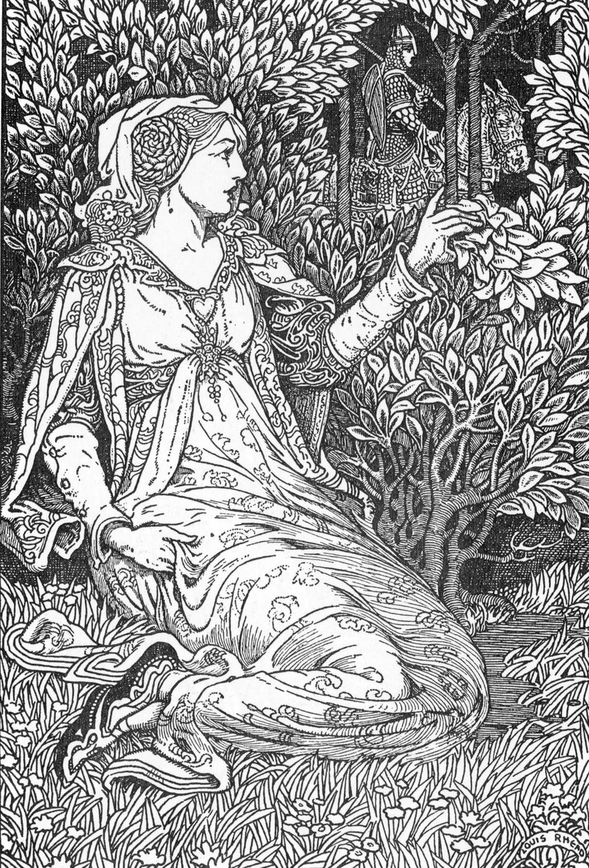 La belle Iseult (portret Izoldy (Isault)) Ilustracja Louisa Rheada (1858-1926) z „Króla Artura i jego rycerzy”” 1923 Zbiory prywatne autorstwa Louis John Rhead