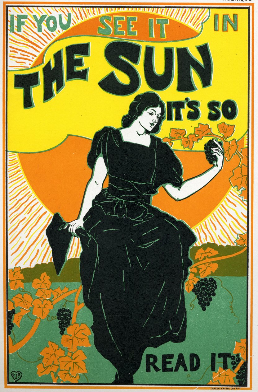 Literatura. Słońce, gazeta. Plakat Louis Rhead, USA, ok. 1890 (plakat) autorstwa Louis John Rhead
