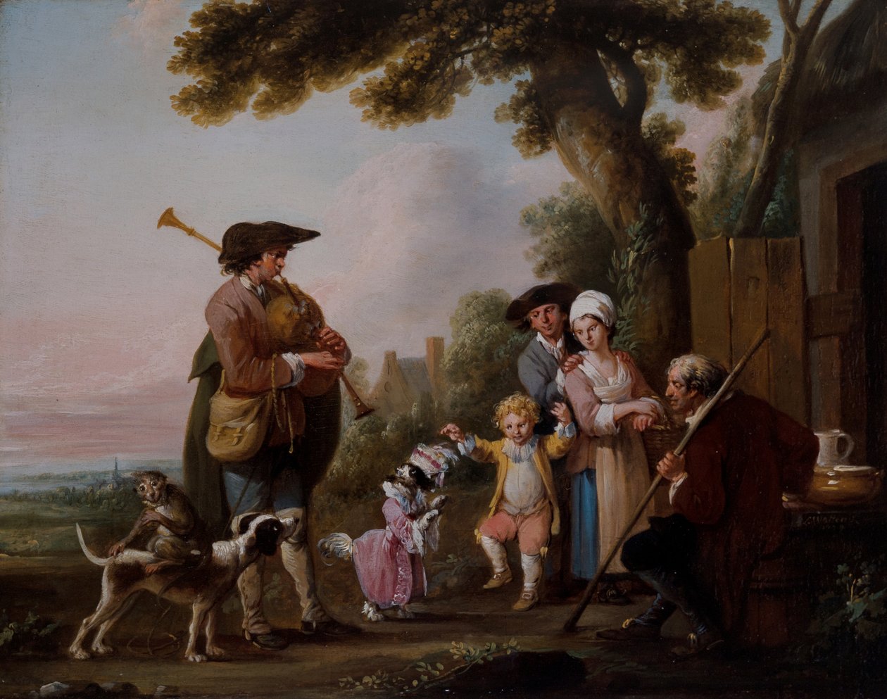 Muzycy ze zwierzętami występujący przed tawernami autorstwa Louis Joseph (1731 98) Watteau
