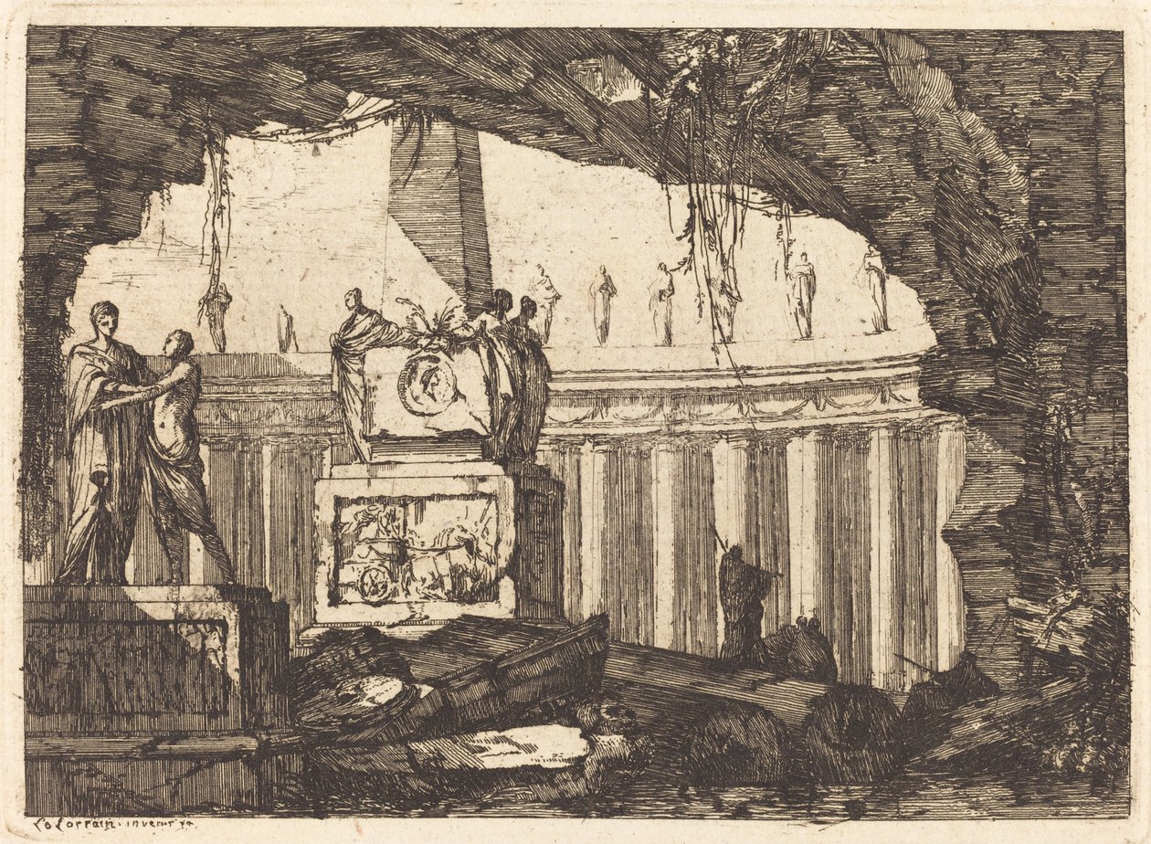 Fantazja architektoniczna z obeliskiem i arkadami autorstwa Louis Joseph Le Lorrain