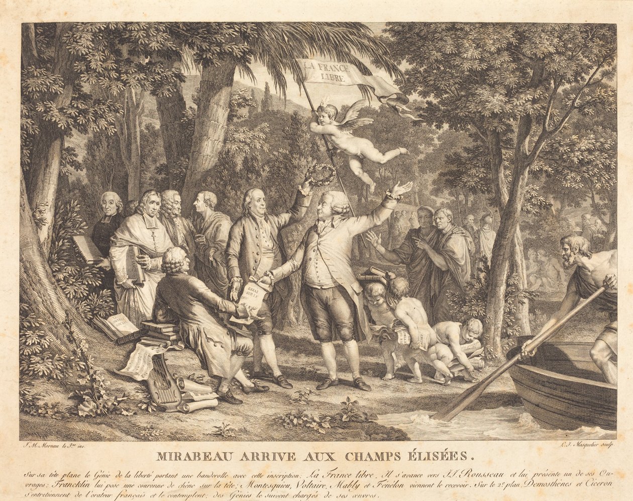 Mirabeau przybywa na Champs-Élisés autorstwa Louis Joseph Masquelier after Jean Michel Moreau