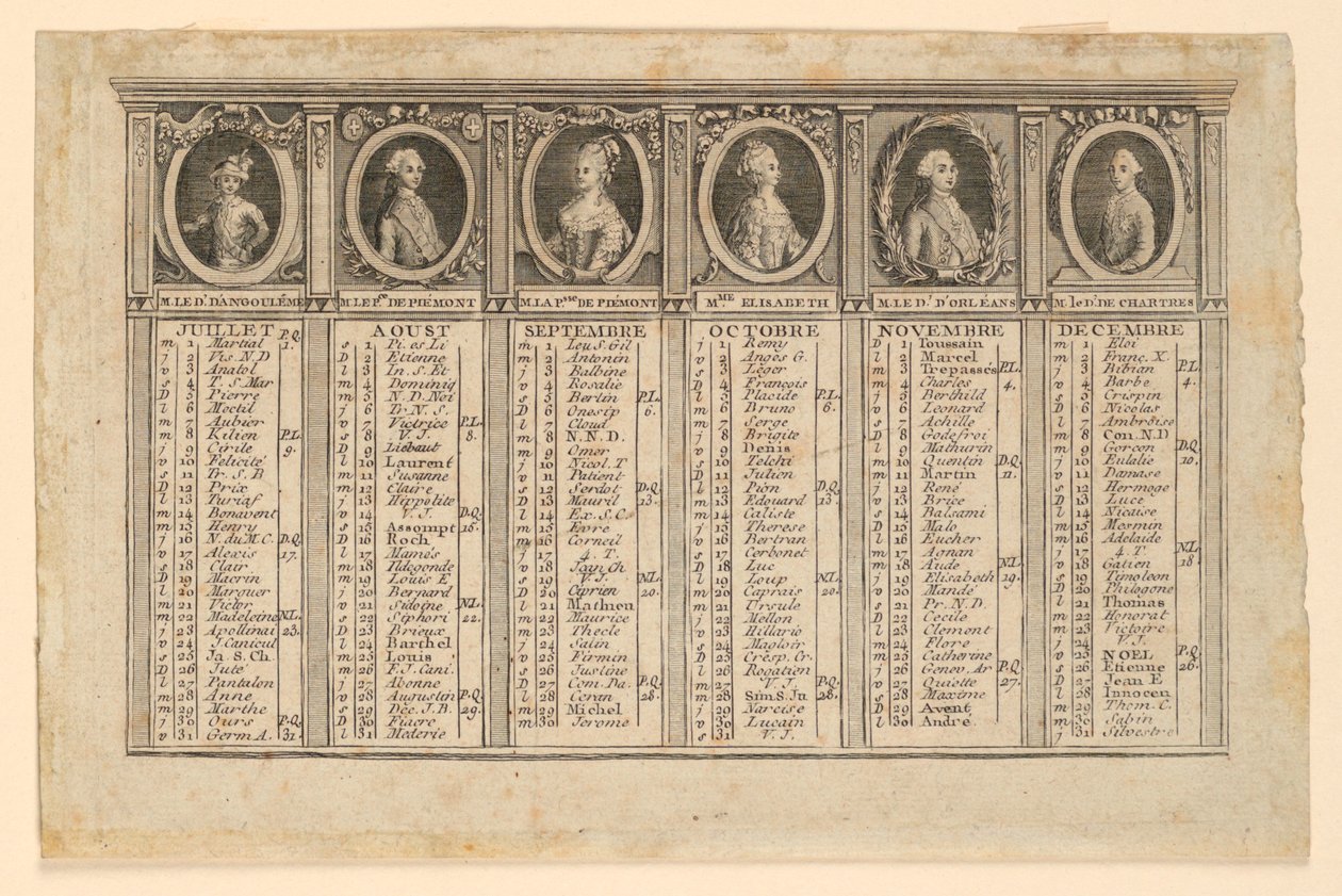 Almanach na drugą połowę roku 1778 autorstwa Louis Joseph Mondhare