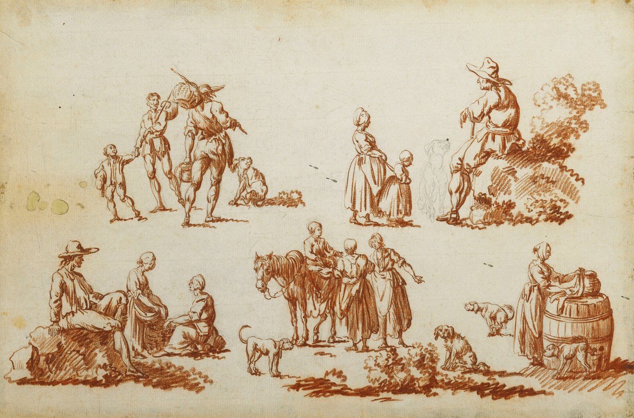 Studia postaci i zwierząt, autorstwa Francois Louis Joseph Watteau