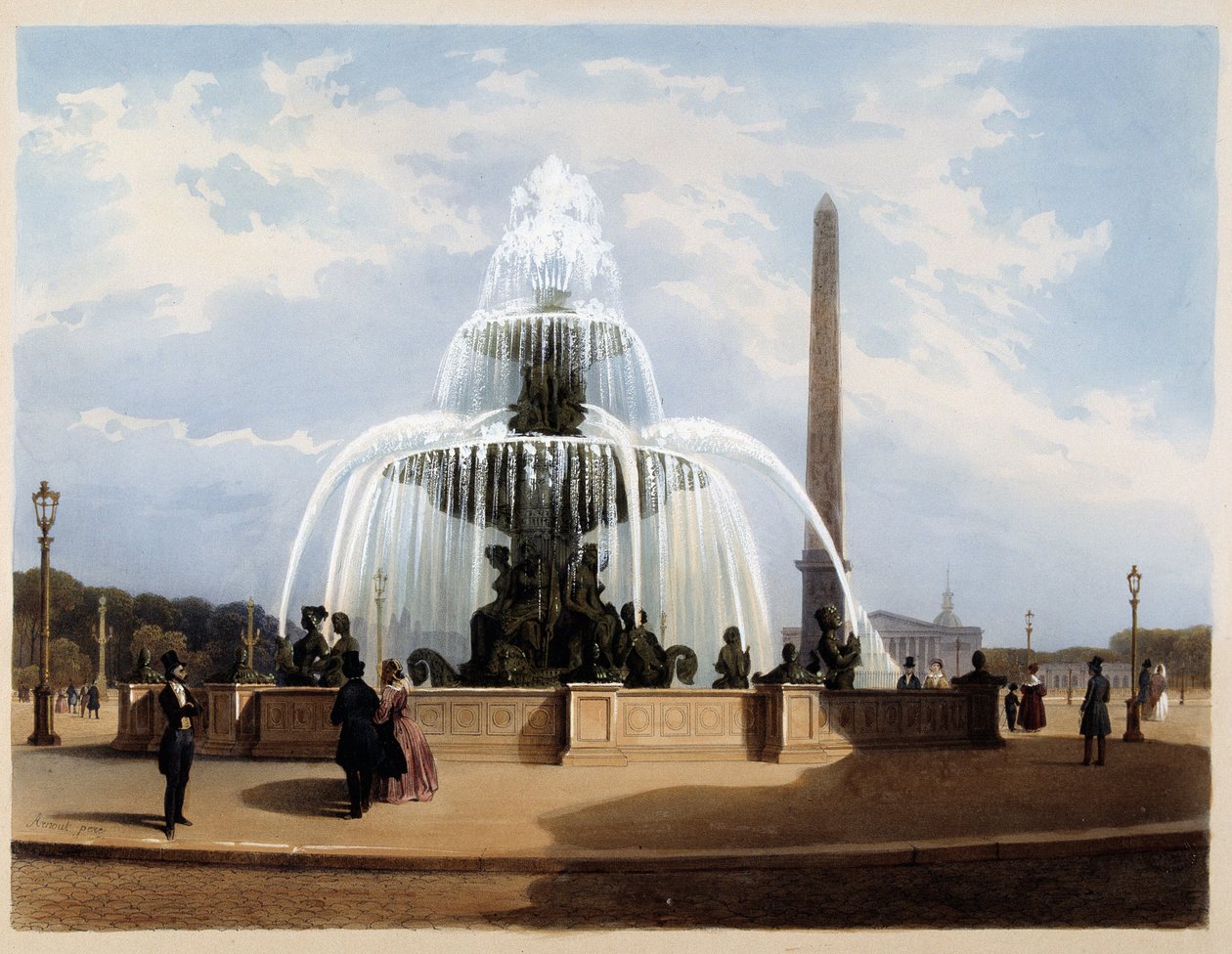 Fontanna Place de la Concorde - w „Paris en 1837” autorstwa Arnout autorstwa Louis Jules Arnout