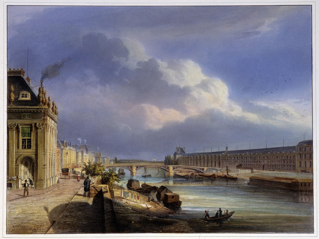Pont du Carrousel i wielka galeria Luwru - w „Paryżu 1837” autorstwa Arnout autorstwa Louis Jules Arnout