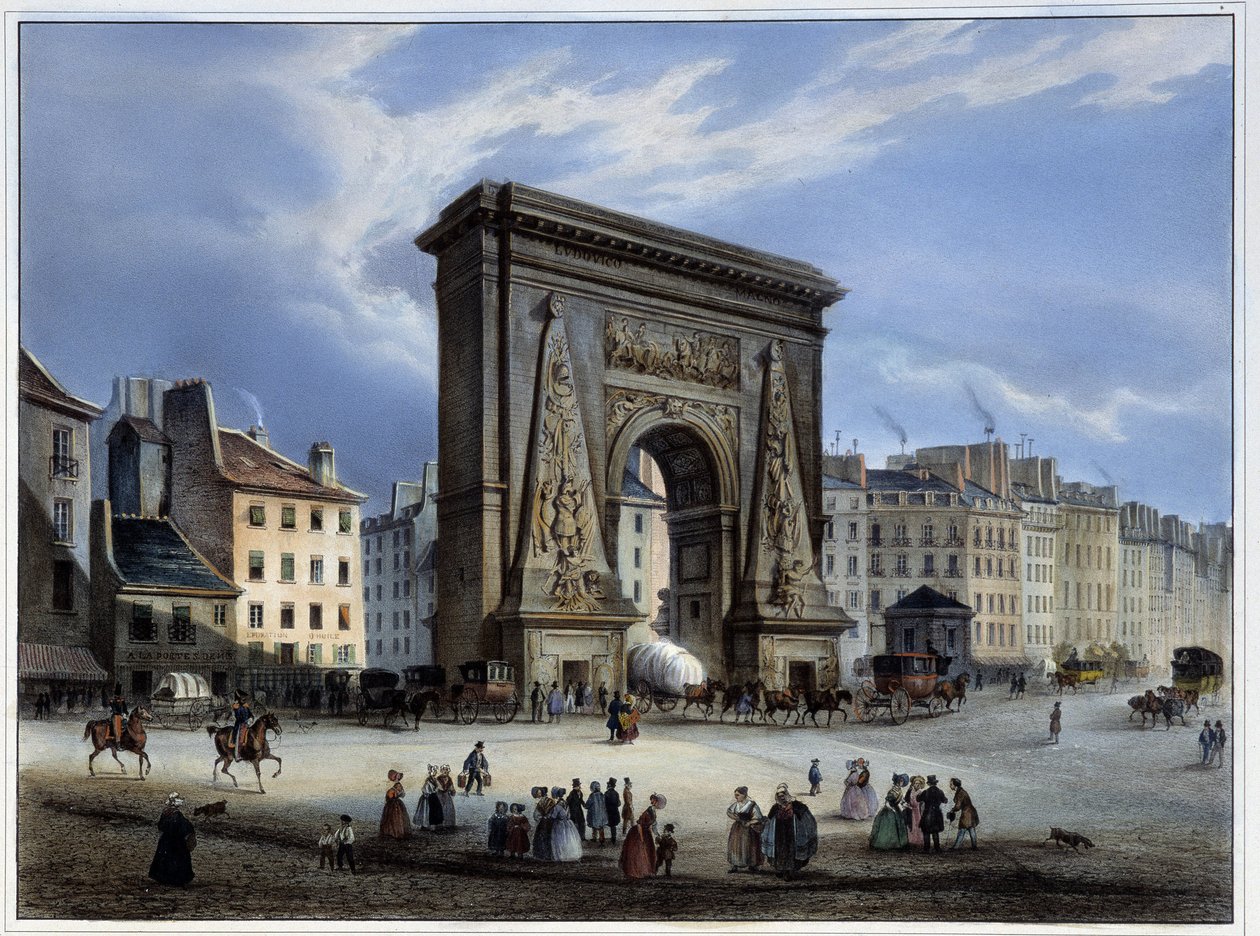 Porte de Saint-Denis - w "Paris en 1837" Arnouta, wyd. Weith & Hauser autorstwa Louis Jules Arnout