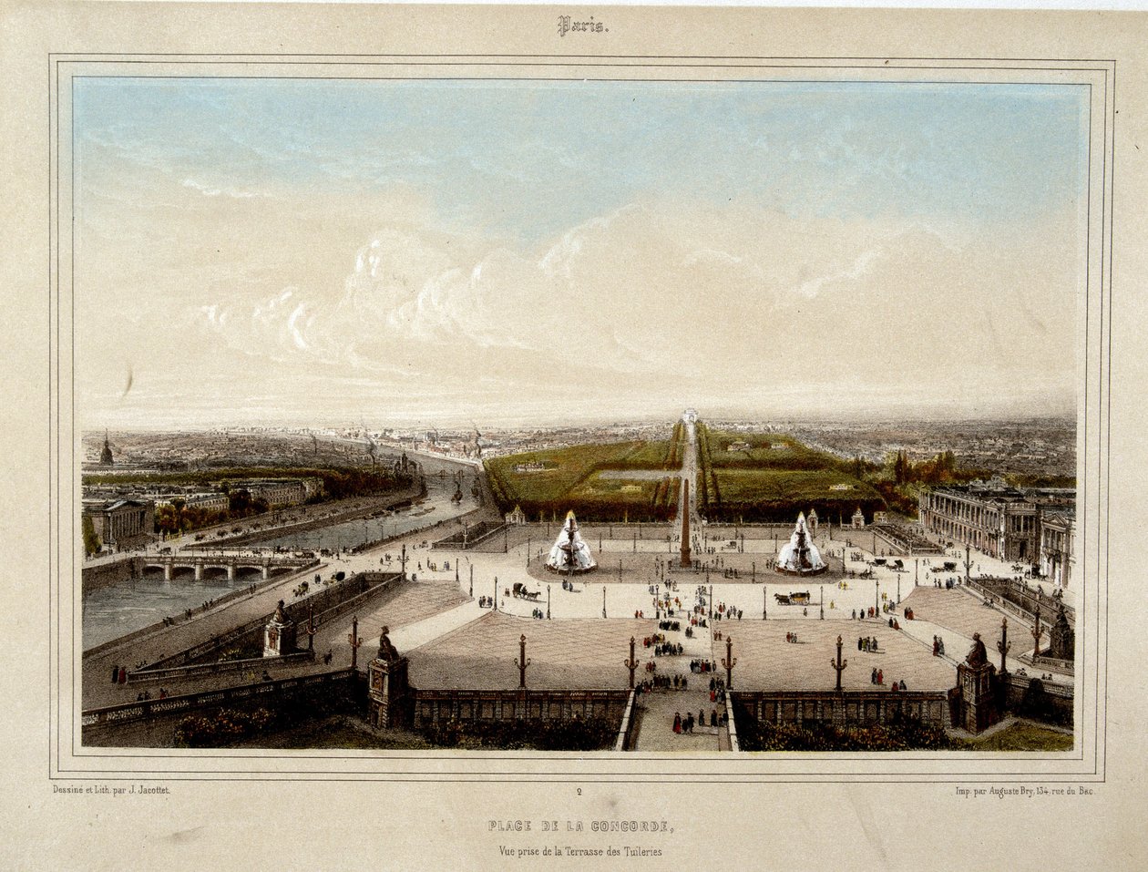 Place de la Concorde - Litografia Jacottet autorstwa Louis Julien Jacottet