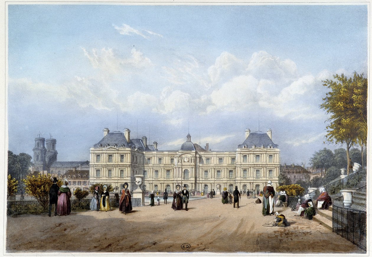 Le Palais du Luxembourg, od strony ogrodu. W „Paryżu i jego okolicach” autorstwa Louis Julien Jacottet