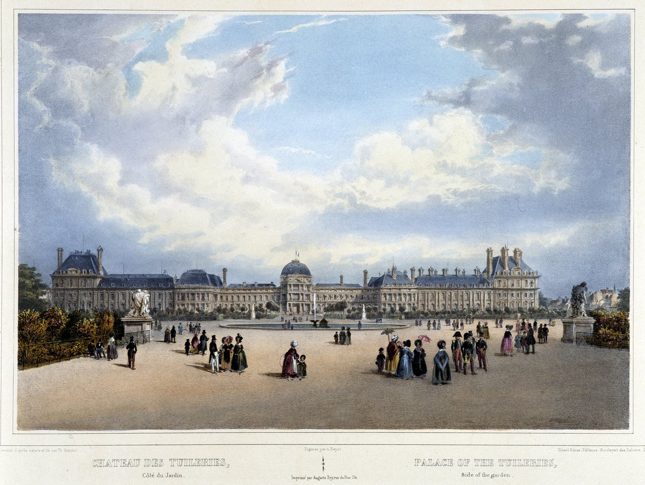 Widok pałacu i ogrodu Tuileries - w „Promenade dans Paris et ses environs” Jacottet and Benoist, Paryż, v.1840 autorstwa Louis Julien Jacottet