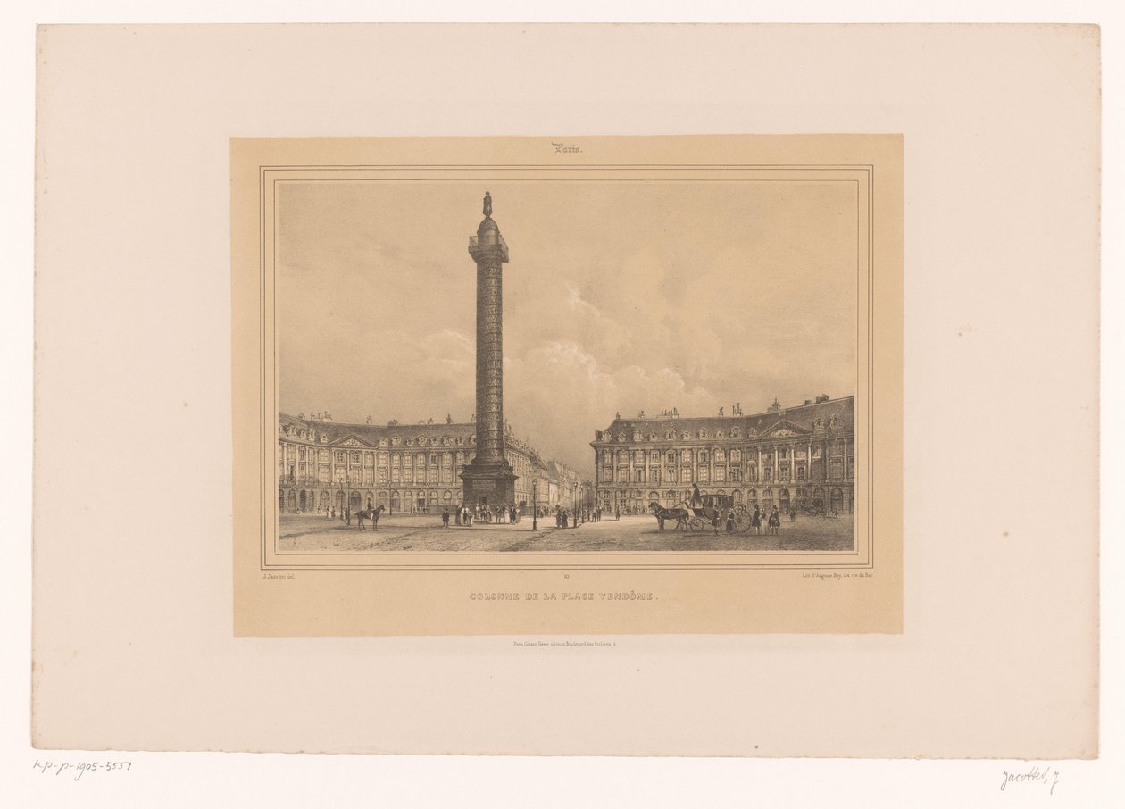 Widok na Colonne Vendôme Colonne de la Place Vendôme (tytuł na obiekcie) Twarze w Paryżu i okolicach (tytuł serii) Paryż (tytuł serii na obiekcie) autorstwa Louis Julien Jacottet