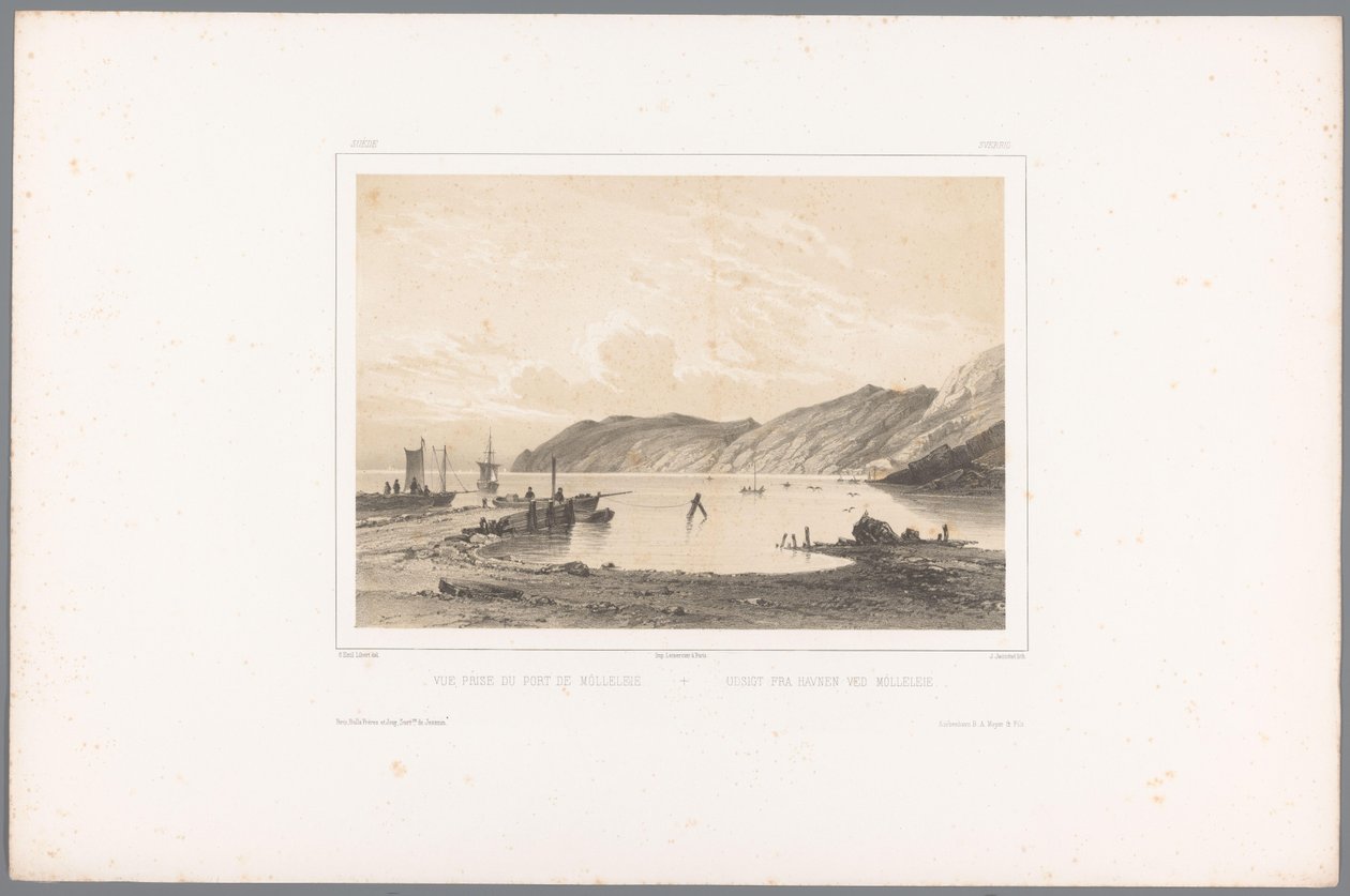 Widok na port Mölle Vue award du Port de Mólleleie / Udsigt fra Havnen ved Mólleleie (tytuł na obiekcie) Twarze w Skandynawii (tytuł serii) Vues du Nord. Zamsz (tytuł serii) autorstwa Louis Julien Jacottet