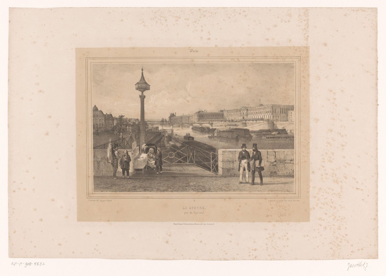 Widok na Palais du Louvre z Pont Neuf Le Louvre, pris du Pont-neuf (tytuł obiektu) Twarze w Paryżu i okolicach (tytuł serii) Paryż (tytuł serii na obiekcie) autorstwa Louis Julien Jacottet