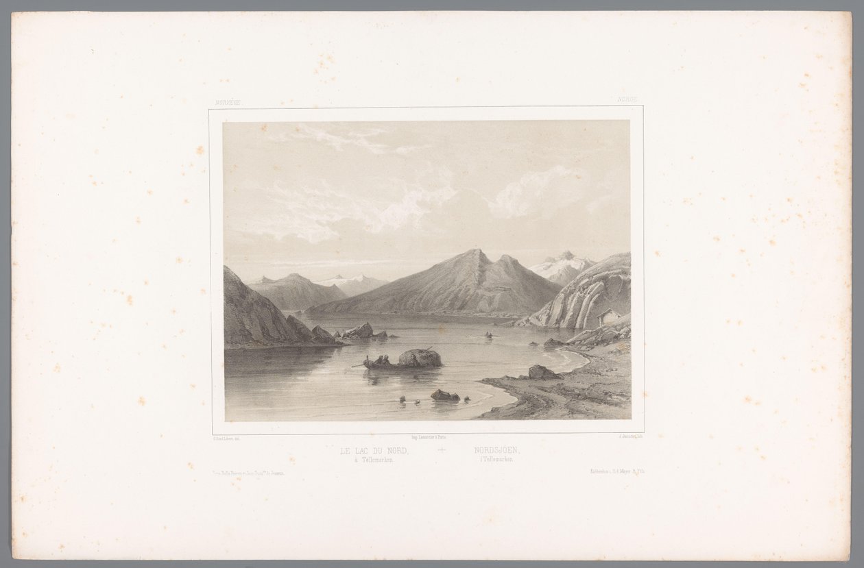 Widok na jezioro Norsjø w Telemarku Le lac du Nord à Tellemarken / Nordsjóen i Tellemarken (tytuł na obiekcie) Twarze w Skandynawii (tytuł serii) Vues du Nord. Norwegia (tytuł serii) autorstwa Louis Julien Jacottet