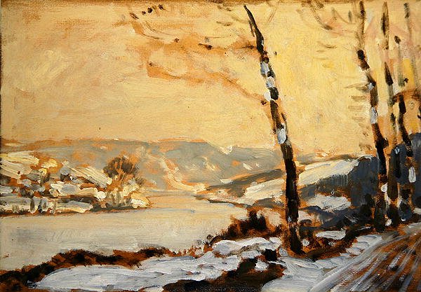 Dolina Fuldy, koło Kassel, ze śniegiem (olej na tekturze) autorstwa Louis Kolitz