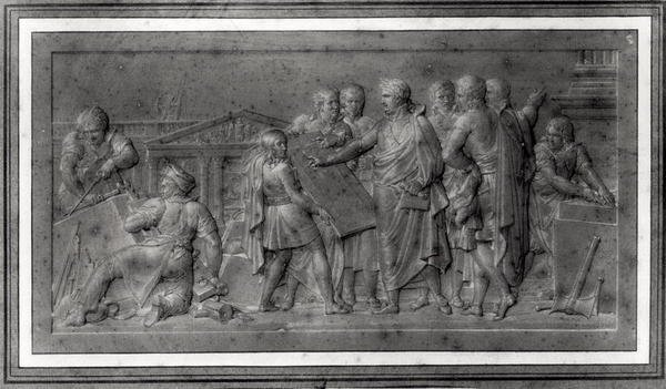 Ulepszenia dla Paryża, studium płaskorzeźby, początek XIX w. (ołówek na papierze) (zdjęcie czarno-białe) autorstwa Louis Lafitte