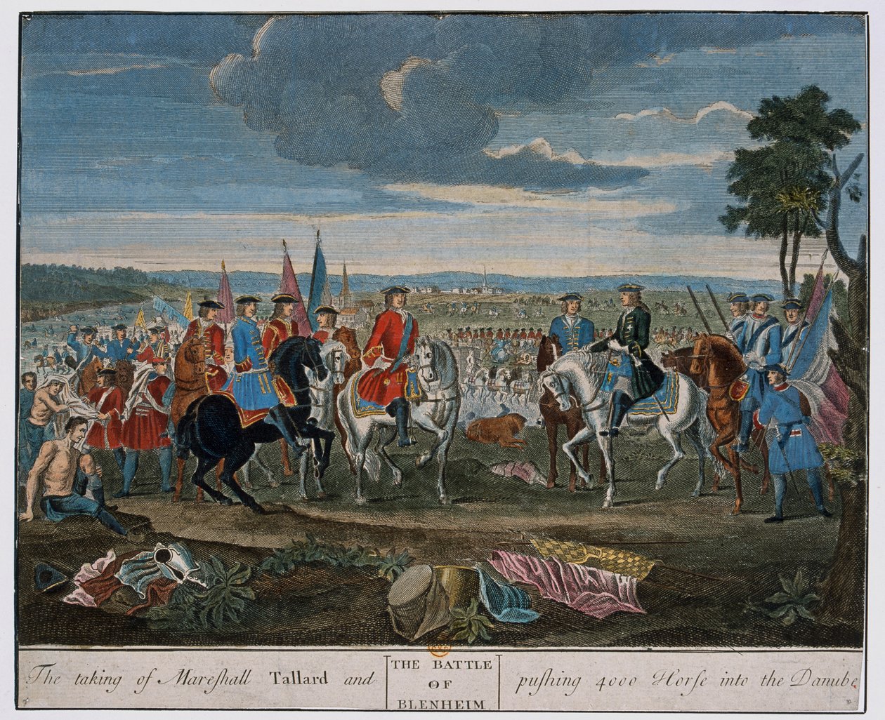 Zdobycie marszałka Tallarda i zepchnięcie 4000 koni do Dunaju w bitwie pod Blenheim w 1704 r., ok. 1760 r. autorstwa Louis Laguerre