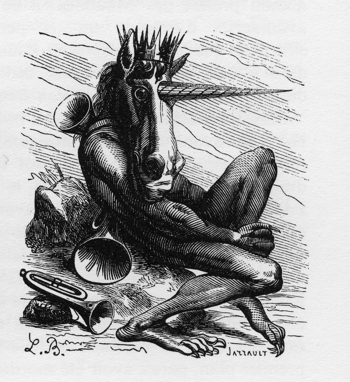 Demon AMDUSCIAS w Ars Goetia - Amdusias - demon wywodzący się z wierzeń goetie (sztuka i praktyka wywoływania demonów) - w "Słowniku piekielnym" Collina de Plancy - Grawerowanie L. Bretona. Paryż autorstwa Louis Le Breton