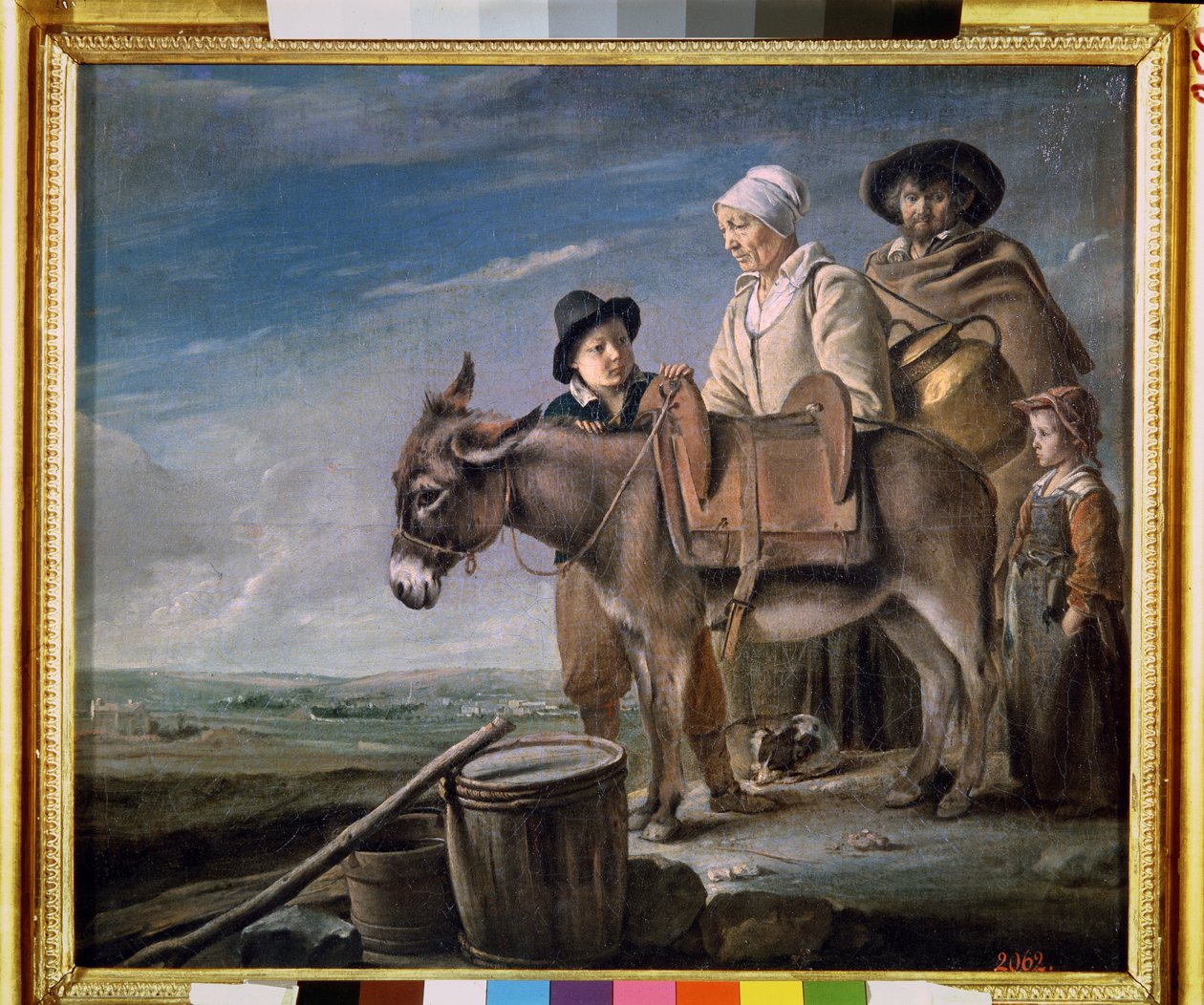 Rodzina dojarki. (Rodzina Mleczarki). Chłopska rodzina z osłem. Obraz Louisa Le Naina (1593-1648) autorstwa Louis le Nain