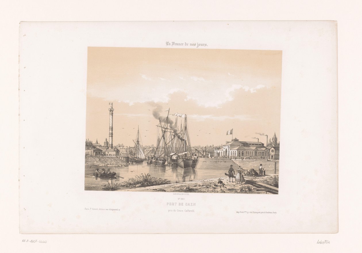 Widok Caen z Cours Caffarelli Port de Caen, Pris du Cours Caffarelli (tytuł na obiekcie) Współczesna Francja (tytuł serii) La France de nos jours (tytuł serii na obiekcie) autorstwa Louis Le Breton