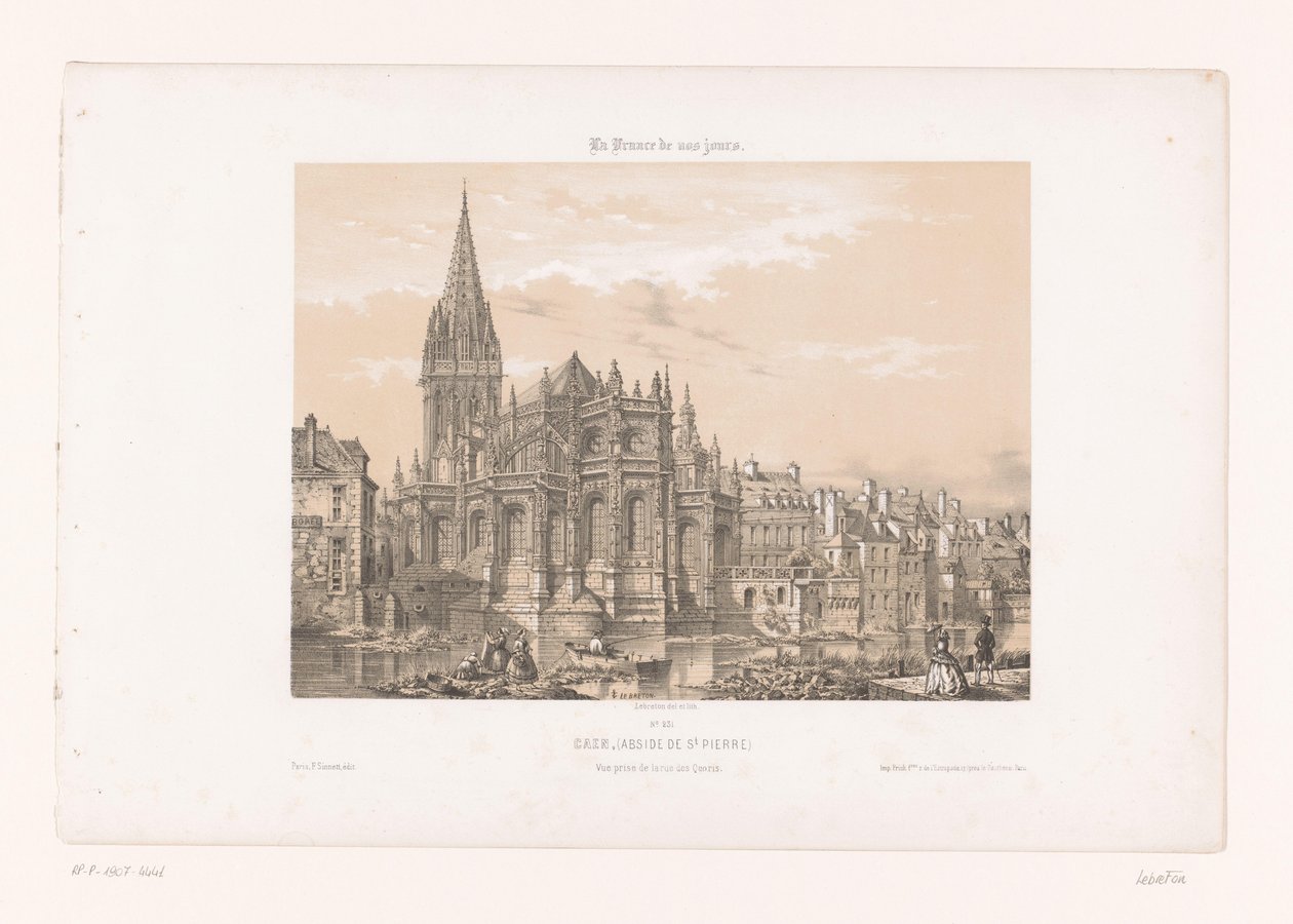 Widok na absydę kościoła św. Piotra w Caen Caen (Abside de St. Pierre). Vue prize de la rue des Quoris (tytuł na przedmiocie) Współczesna Francja (tytuł serii) La France de nos jours (tytuł serii na obiekcie) autorstwa Louis Le Breton