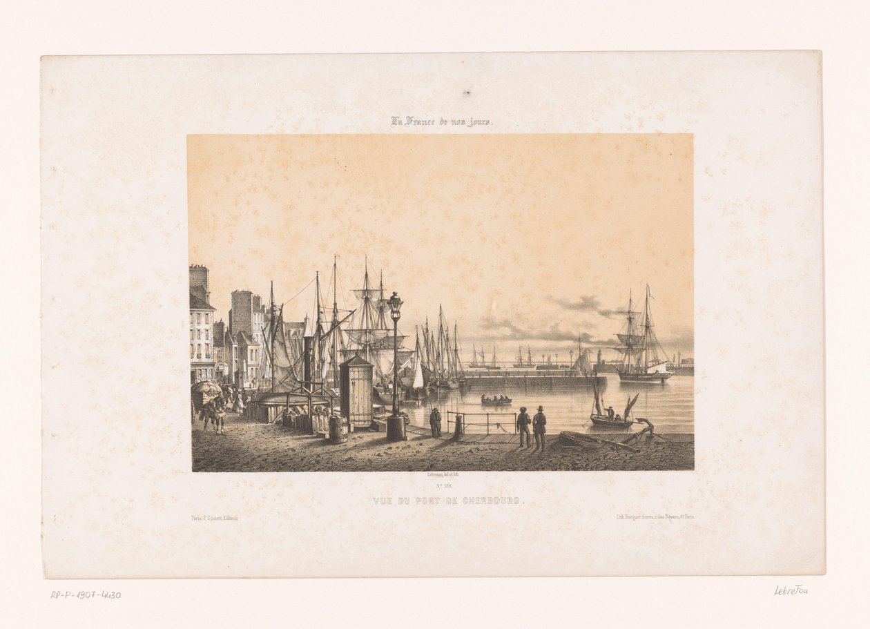 Widok na port Cherbourg Vue du port de Cherbourg (tytuł na obiekcie) Współczesna Francja (tytuł serii) La France de nos jours (tytuł serii na obiekcie) autorstwa Louis Le Breton