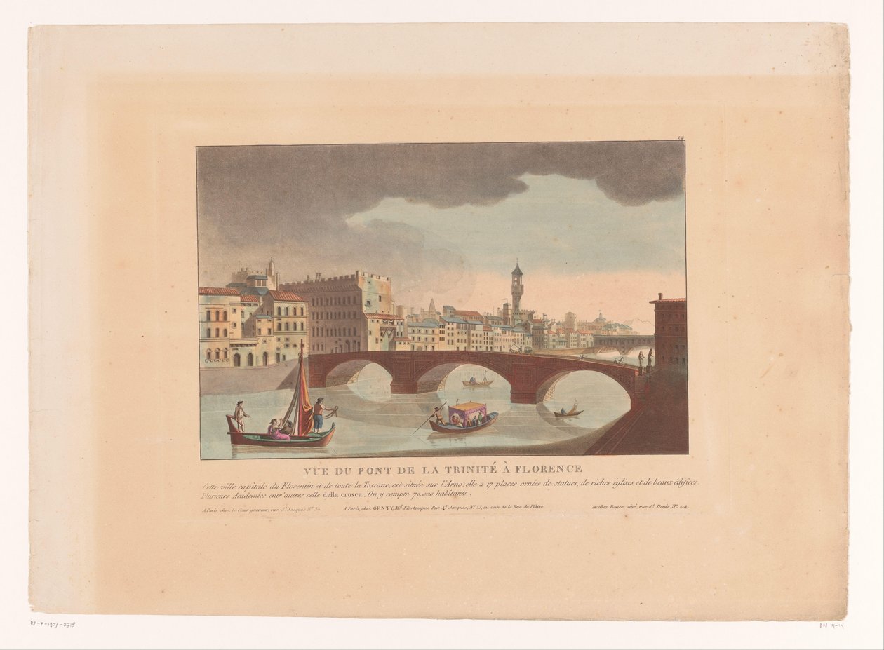 Widok na Ponte Santa Trinita we Florencji Vue du Pont de la Trinité we Florencji (tytuł na obiekcie) Pejzaże miast we Włoszech, Hiszpanii i Egipcie (tytuł serii) autorstwa Louis Lecoeur
