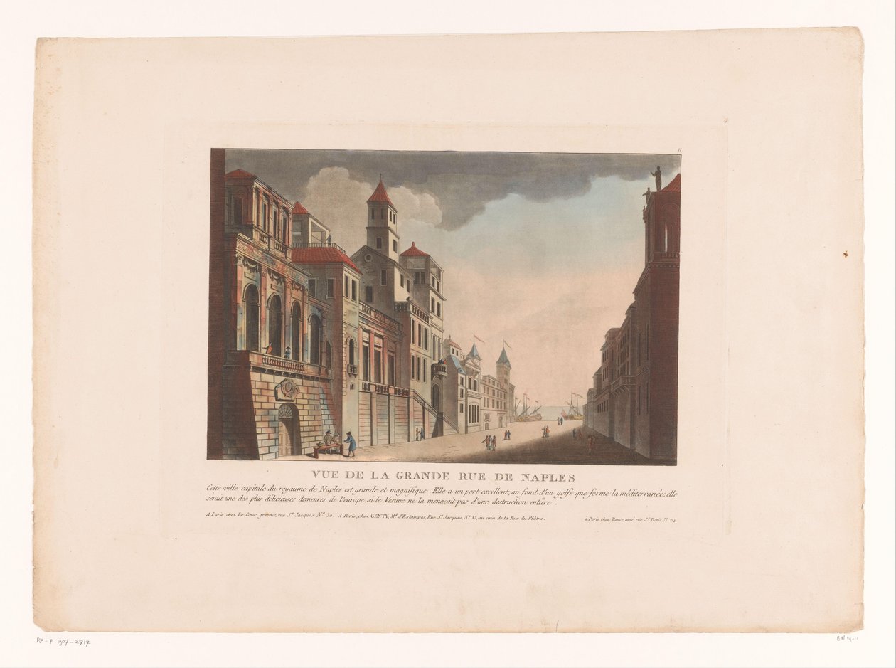 Widok ulicy w Neapolu Vue de la Grande Rue de Naples (tytuł na obiekcie) Pejzaże miast we Włoszech, Hiszpanii i Egipcie (tytuł serii) autorstwa Louis Lecoeur