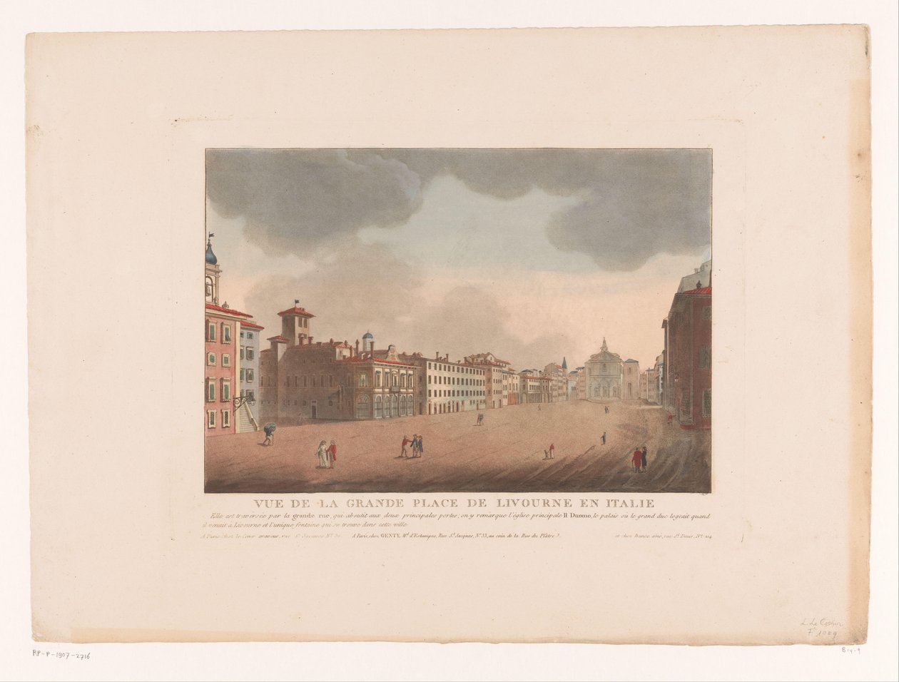 Widok na Piazza Grande w Livorno Vue de la Grande Place de Livourne en Italy (tytuł obiektu) Pejzaże miast we Włoszech, Hiszpanii i Egipcie (tytuł serii) autorstwa Louis Lecoeur