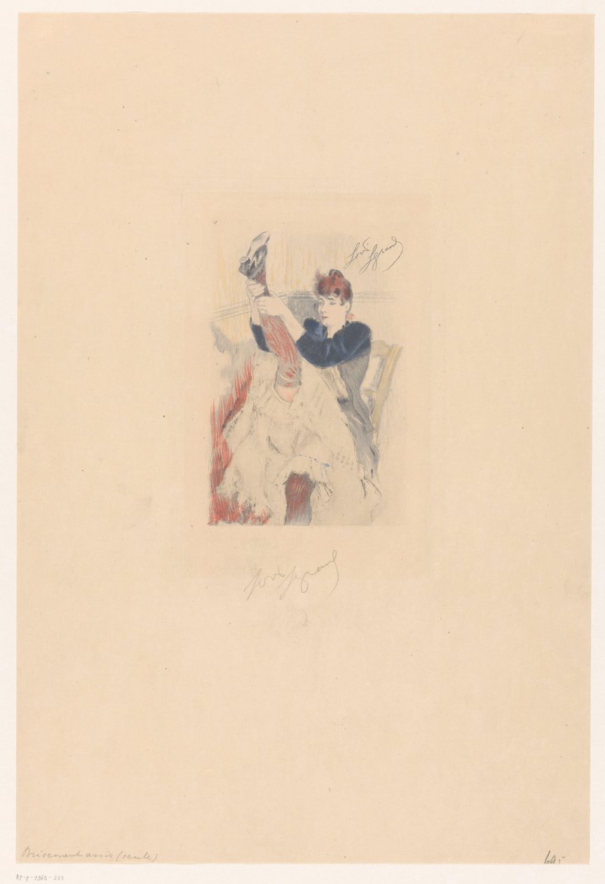 Tancerka Cancan wykonująca ćwiczenie elastyczności Brisement assis (seule) (tytuł na obiekcie) autorstwa Louis Legrand (signed by artist)