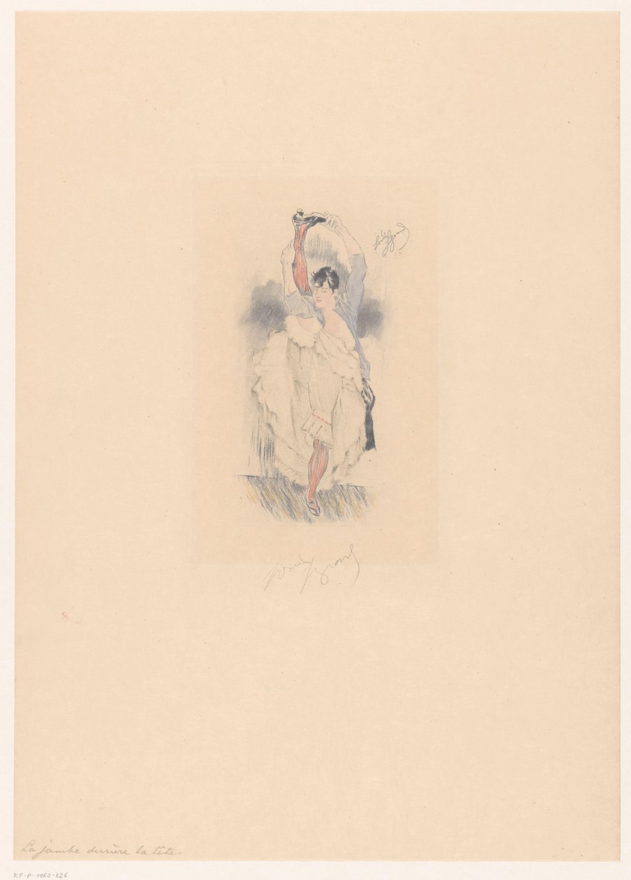 Tancerka Cancan z nogą wyciągniętą za głowę La jambe derrière la tête (tytuł na przedmiocie) autorstwa Louis Legrand (signed by artist)
