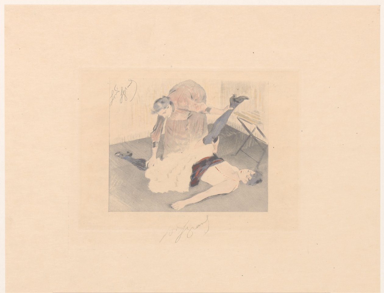 Ćwiczenie elastyczności tancerza kankana Brisement à terre autorstwa Louis Legrand (signed by artist)
