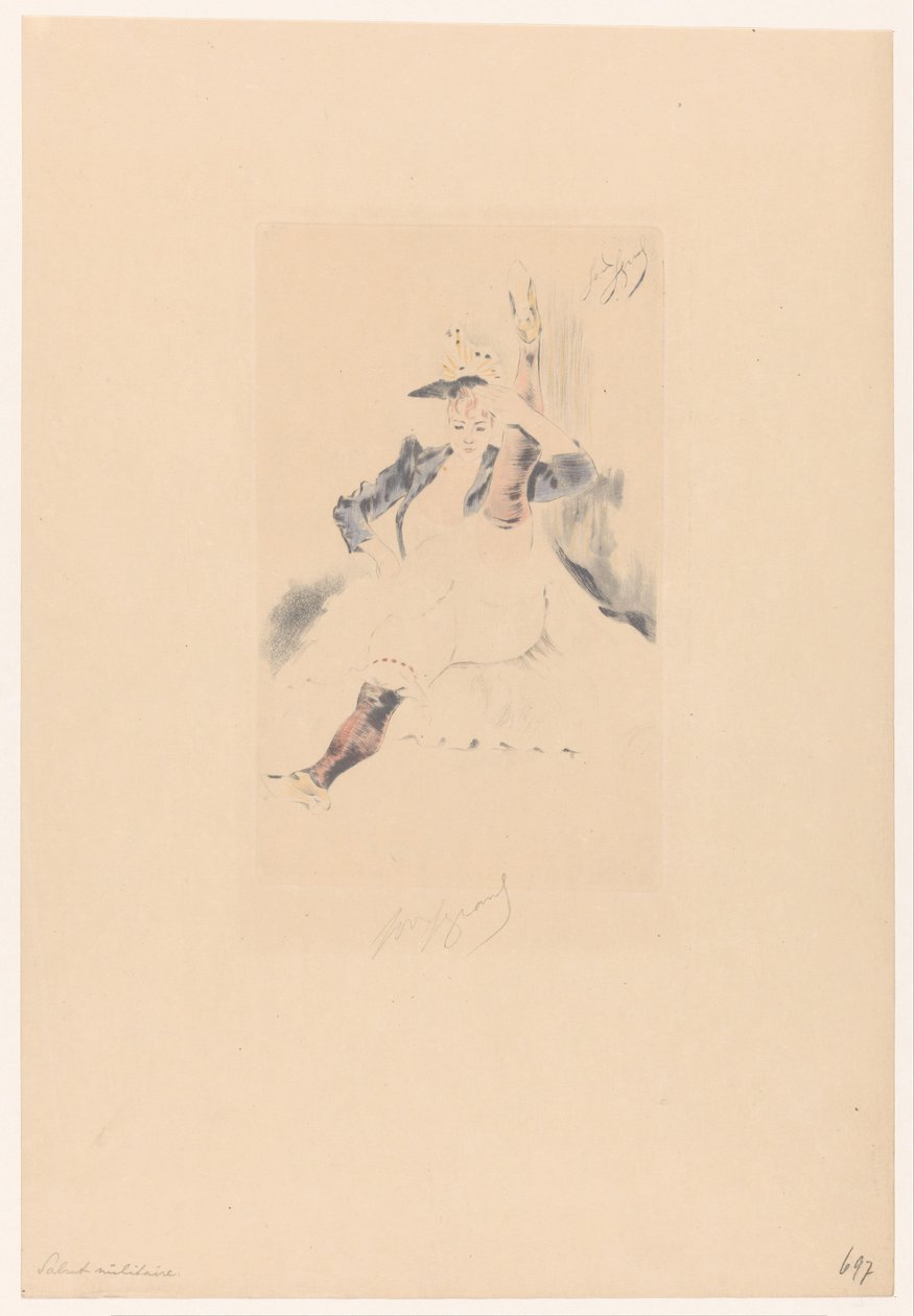 Powitanie tancerki kankańskiej Le salut wojskowy autorstwa Louis Legrand (signed by artist)