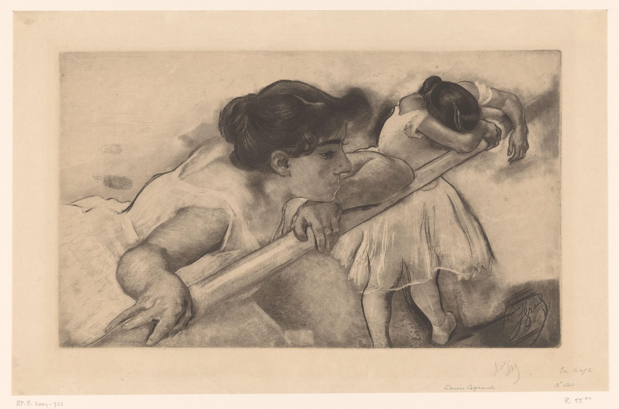 Dwie baleriny przy baletowej barre En nage (tytuł na obiekcie) Młode baleriny (tytuł serii) Les Petites du ballet (tytuł serii) autorstwa Louis Legrand (signed by artist)
