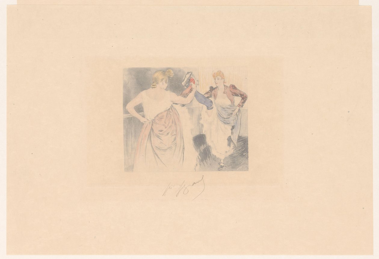 Dwóch tancerzy kankanu z podniesionymi nogami le croisement autorstwa Louis Legrand (signed by artist)