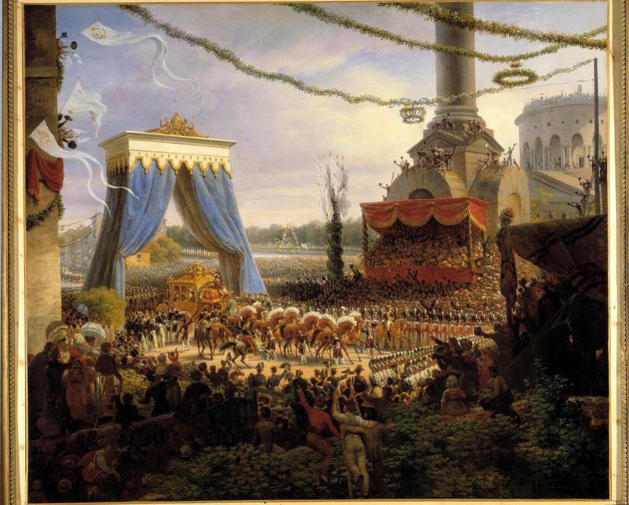 Entre de Charles X à Paris po koronacji 6.06.1825. Kareta królewska witana w Barriere de la Villette przez władze miasta Paryża, na czele której stoi prefekt departamentu Sekwany, hrabia Chabrol Malarstwo Louis Fra autorstwa Louis Lejeune