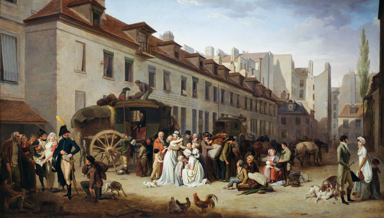 Przyjazd dyliżansu na dziedziniec Messageries autorstwa Louis Leopold Boilly