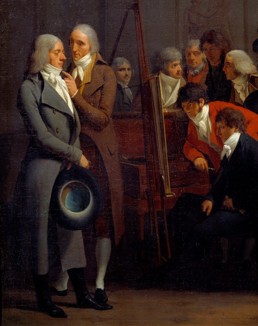 Spotkanie artystów w pracowni malarza Jeana Baptiste Isabey (1767-1855) „Isabey w czerwieni wyjaśnia swoje malarstwo malarzowi Francois Gerardowi. Prud