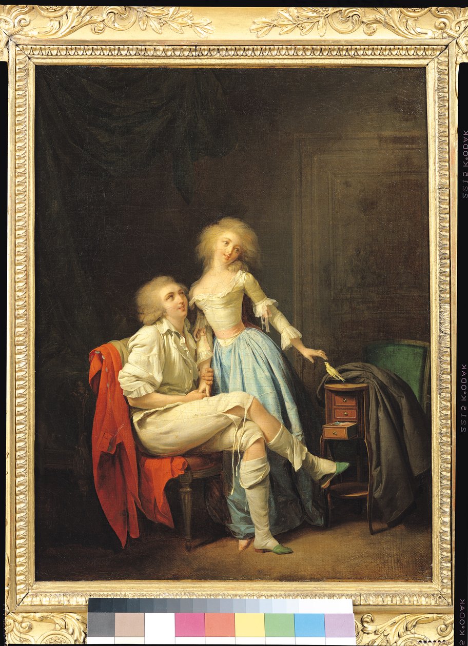 Casal com um pássaro fugitivo (óleo sobre tela) polonês autorstwa Louis Leopold Boilly