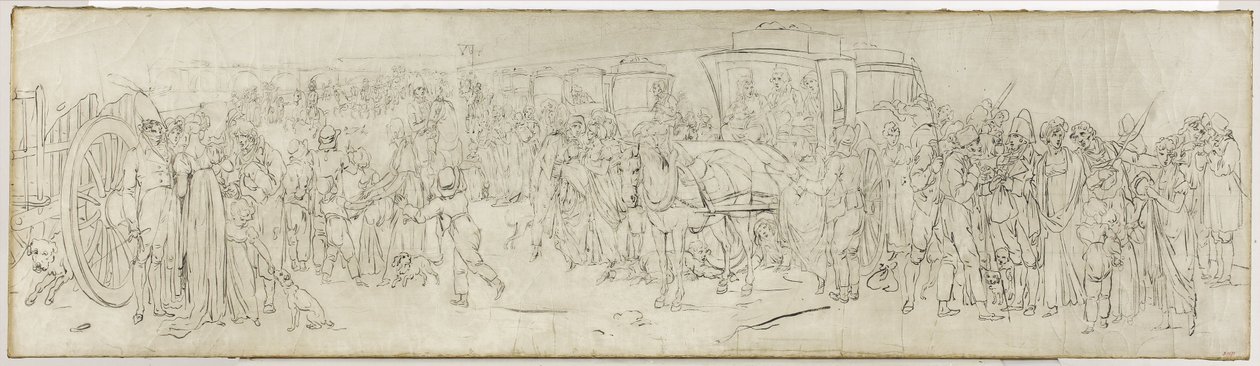 Kukułki na Quai des Tuileries, ok. 1805 (pędzel, tusz indyjski na płótnie) autorstwa Louis Leopold Boilly