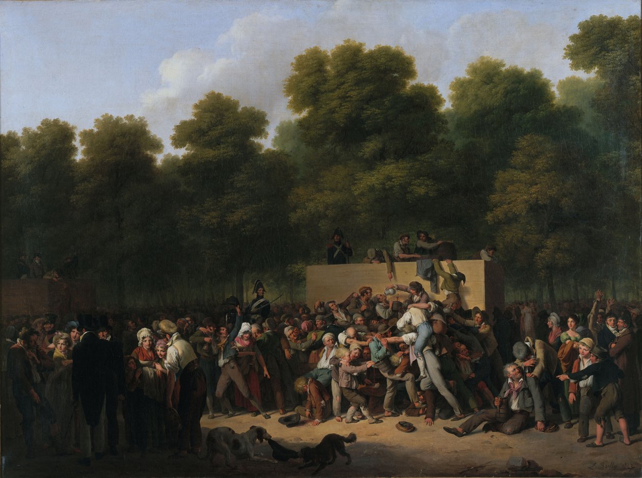 Dystrybucja wina i żywności na Polach Elizejskich z okazji obchodów..., 1822 r. autorstwa Louis Leopold Boilly