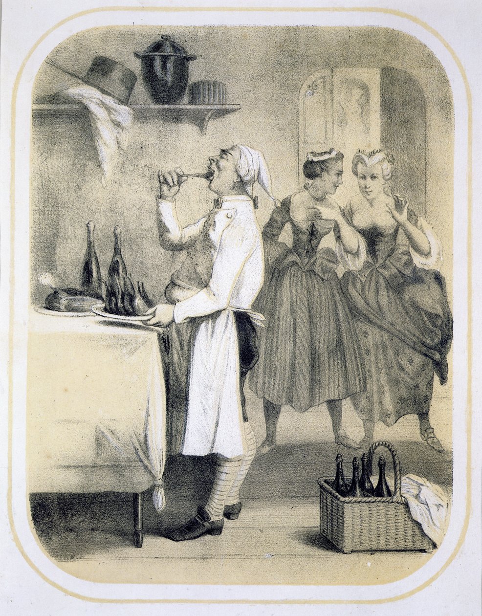 Obżarstwo w kuchni, z serii grafik przedstawiających siedem grzechów głównych, ok. 1850 r. autorstwa Louis Leopold Boilly