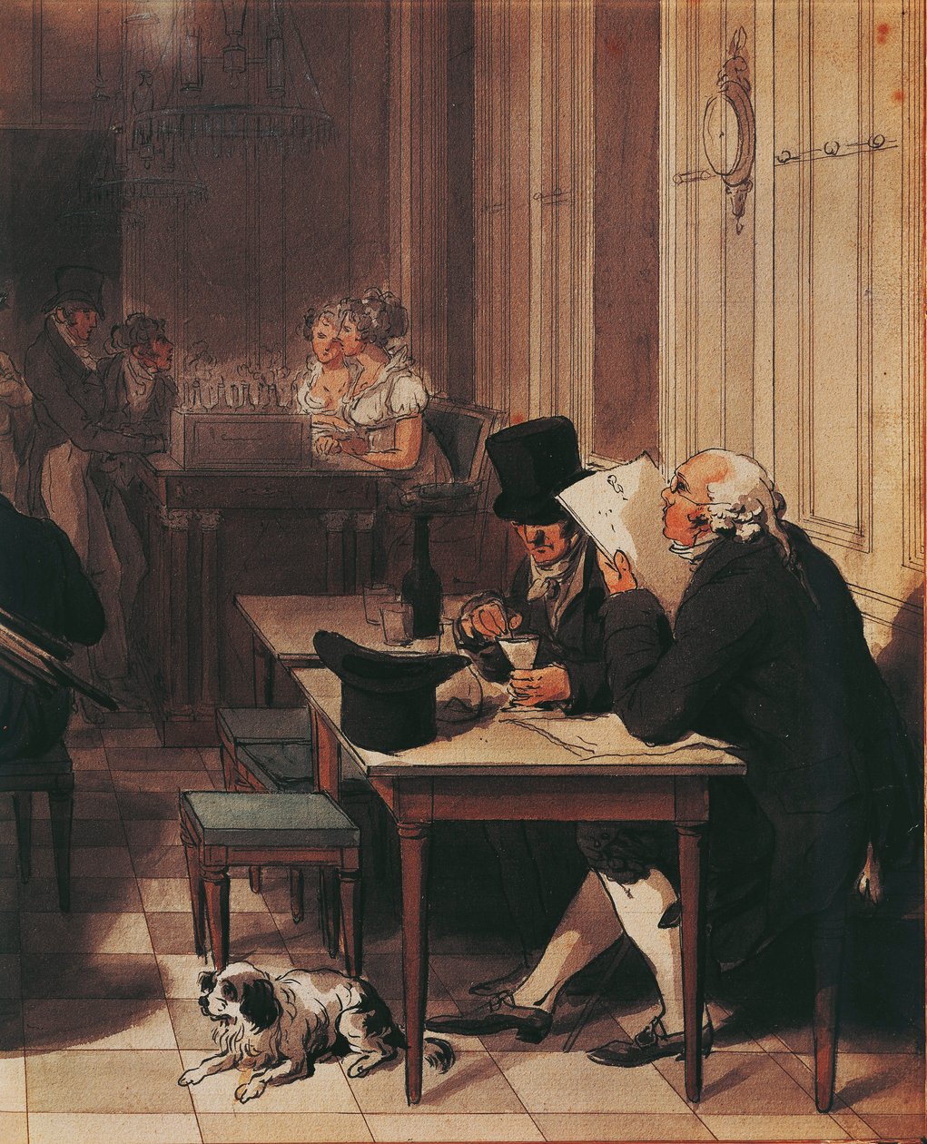 Wnętrze kawiarni z ok. 1815 r., Louis-Leopold Boilly, Rysunek autorstwa Louis Leopold Boilly