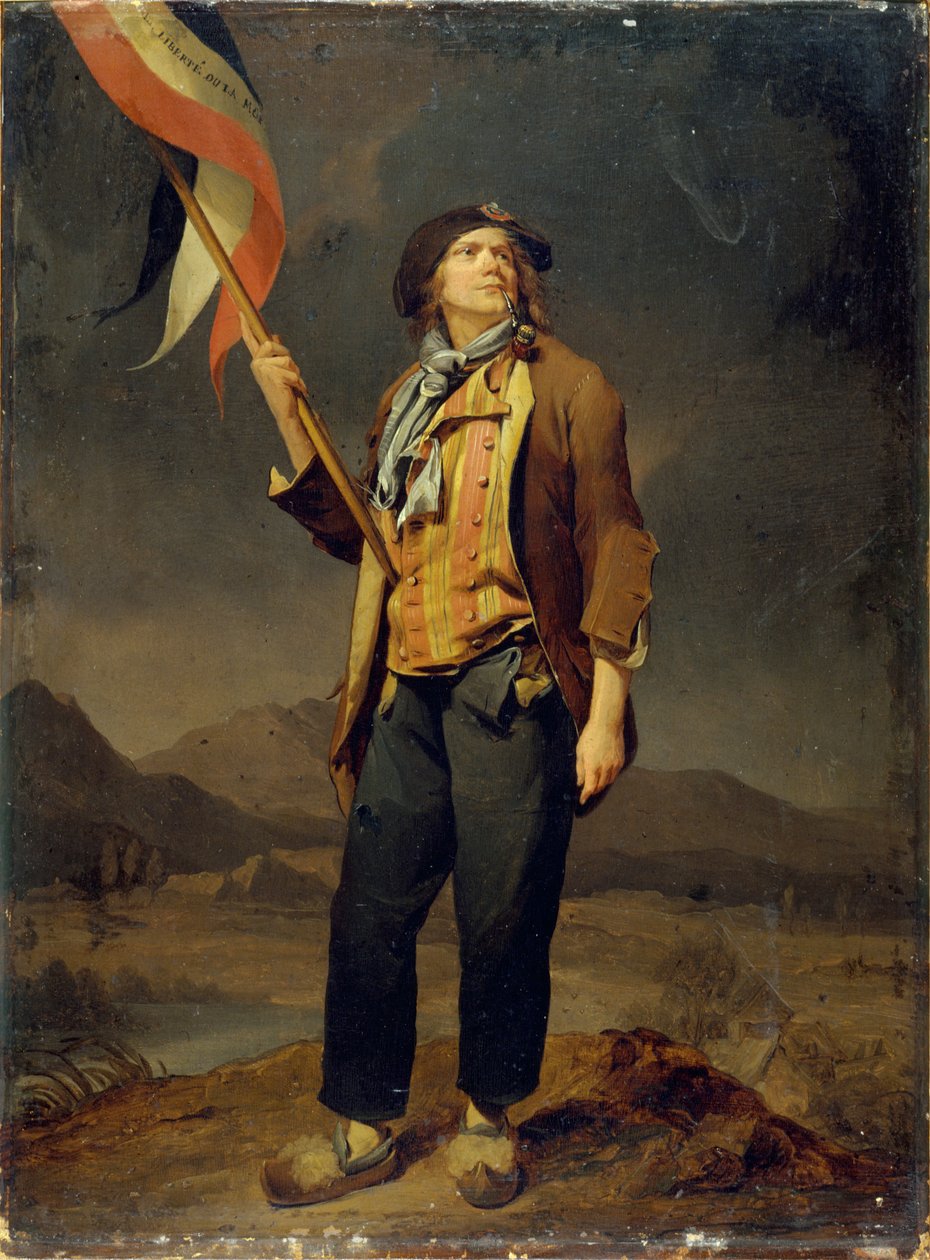Portret śpiewaka Simona Chenarda (1758-1832) w stroju sanskuloty, chorążego podczas uroczystości ku czci wolności Sabaudii, 14 października 1792 autorstwa Louis Leopold Boilly
