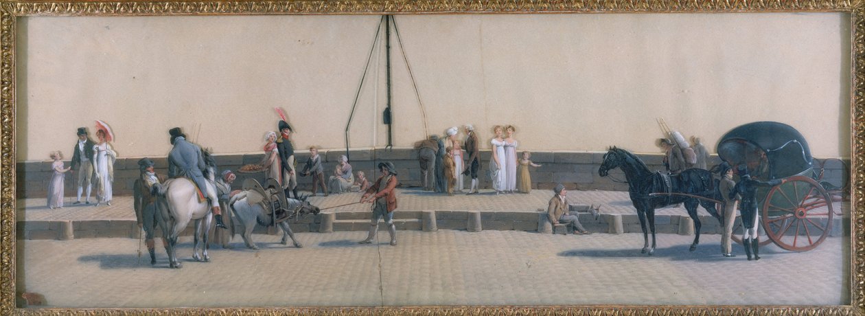 Przejście przez Most Królewski, około 1800 r. (olej na szkle) autorstwa Louis Leopold Boilly