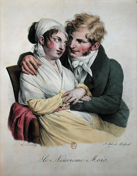 Dziewiąty miesiąc ciąży, ok. 1825 (kolor lito) autorstwa Louis Leopold Boilly